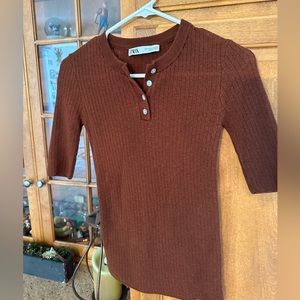 Zara Top 100% Wool Extra Soft Knit 3/4 sleeve Sz. S
